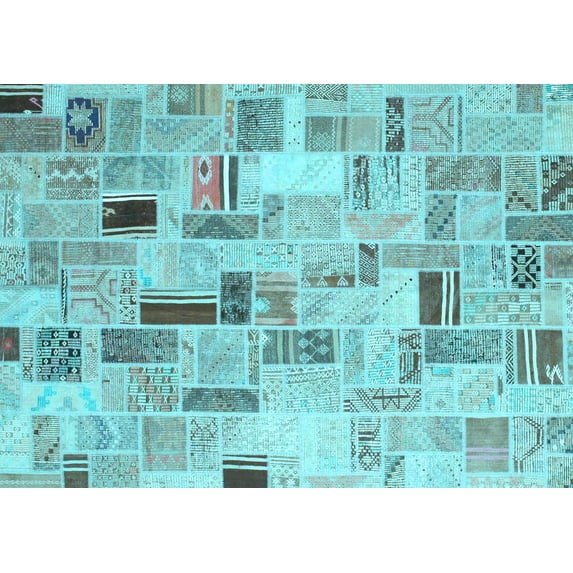 Ahgly Company Indoor Rectangle Patchwork Light Blue Transitional Area Rugs, 8' x 10'