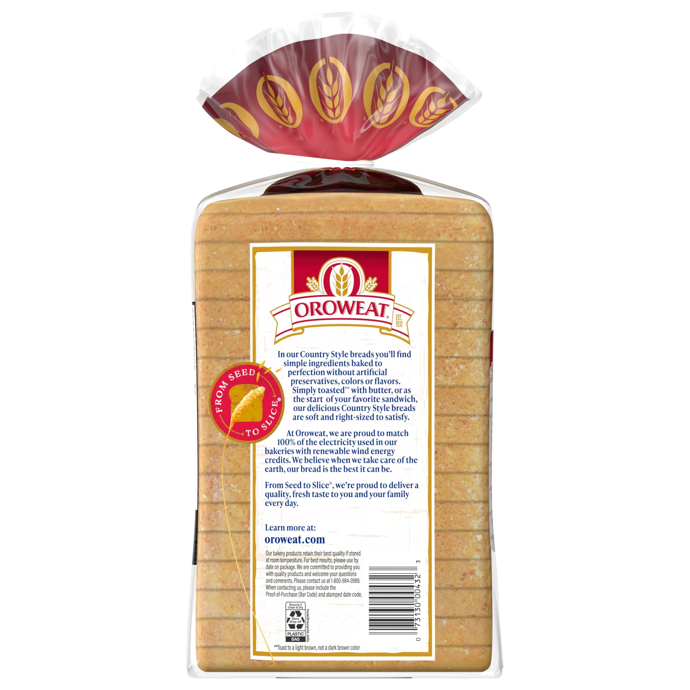 Oroweat Country Style Plain Bread, 24 oz, White Bread, Bag