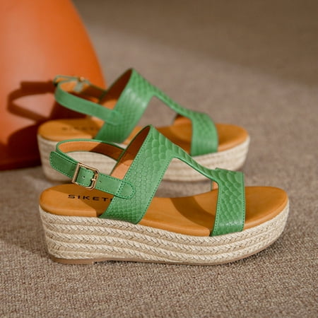 

VKEKIEO Open Toe Wedge Sandals For Women High Heel Platform Green