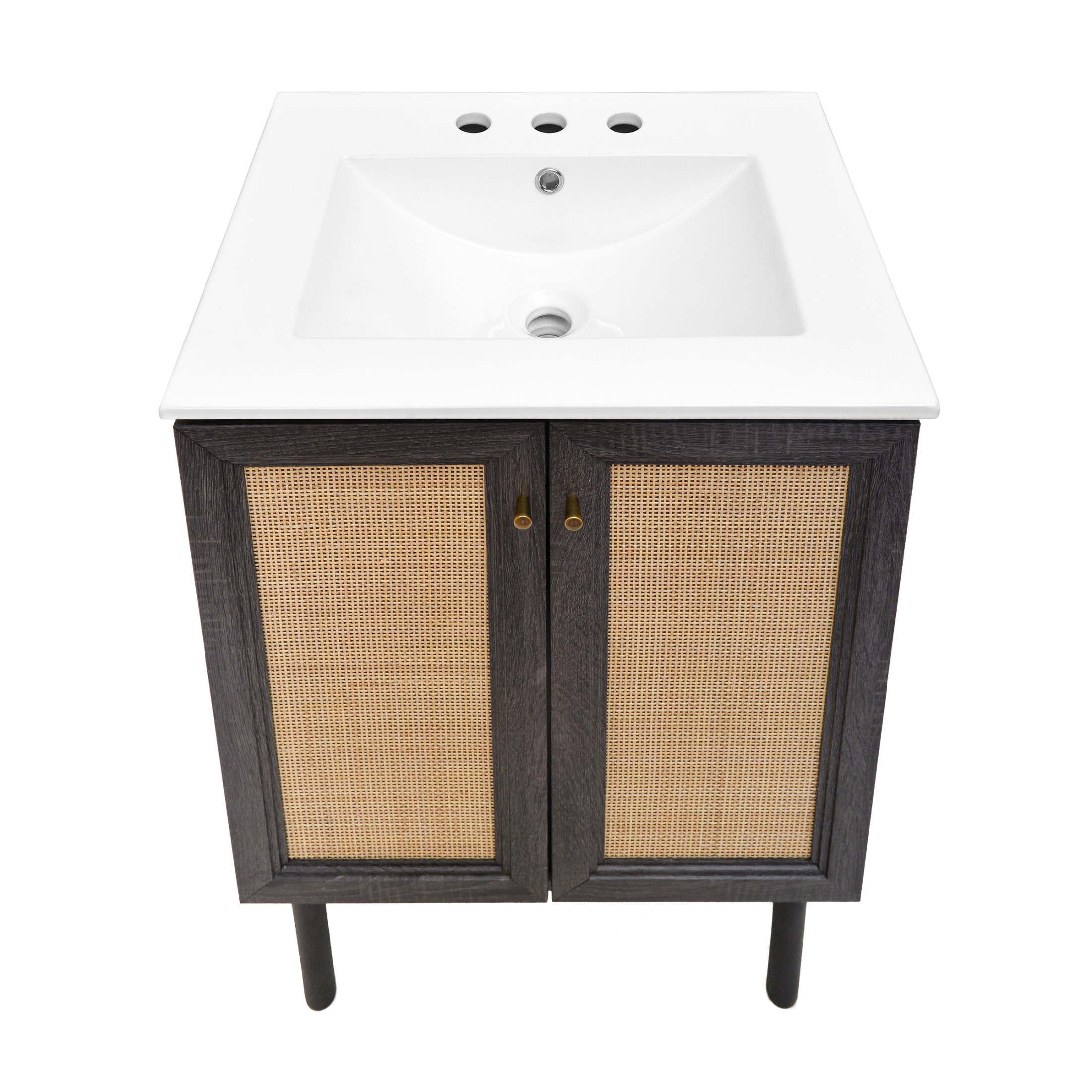 Classe 24 in. Black Oak Bathroom Vanity With White, 3-Hole