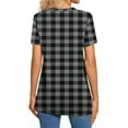thumbnail image 5 of Women's T-Shirts Summer Plaid V Neck Button Short Sleeve Tops Casual Loose Tunic Comfortable Tee Blouses (3XL, Dark Gray), 5 of 7