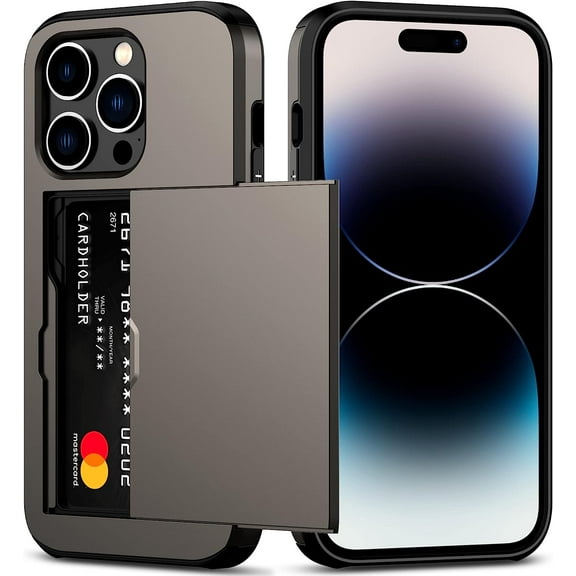 for iPhone 14 Pro Case with Card Holder Heavy Duty Protective Dual Layer Shockproof Hidden Card Slot Slim Wallet Case for iPhone 14 Pro for Women&Men(Coffee)