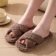 thumbnail image 2 of Women's Fuzzy Slippers Cozy Open Toe Cross Band Memory Foam House Shoes for Bride Wedding Laides Indoor Outdoor Slide, 2 of 6