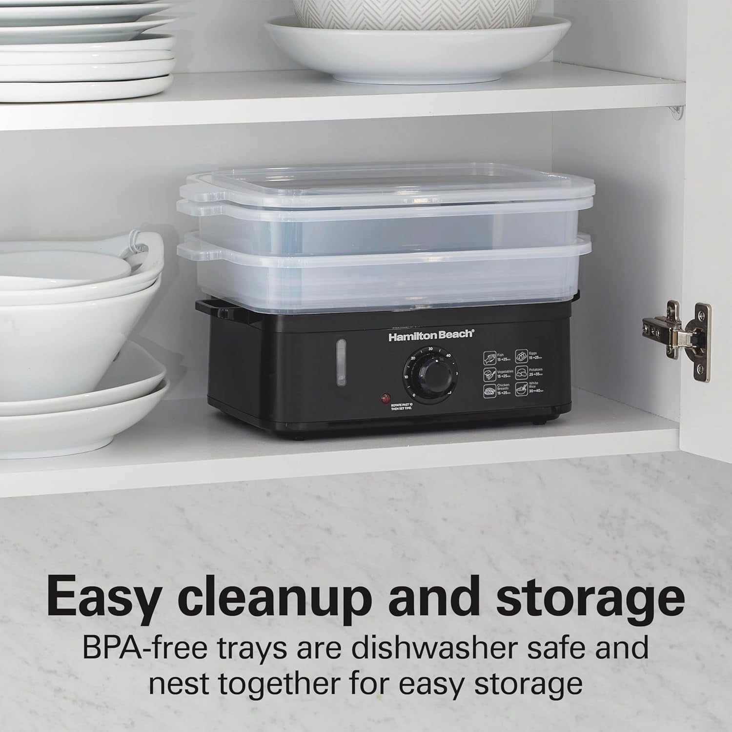 Electric Food Steamer with 3 Stackable Tiers for Eggs, Rice & Vegetables - 9.5 Quart Capacity, Auto Shutoff, Black