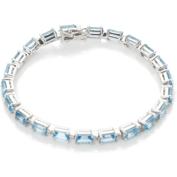 Sterling Silver Blue Topaz Tennis Bracelet, Emerald Cut Gemstones