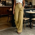 thumbnail image 4 of cocolona Womens Summer Casual High Waist Dress Pants Elastic Waist Straight Wide Leg Business Suit Pants with Pockets, 4 of 5