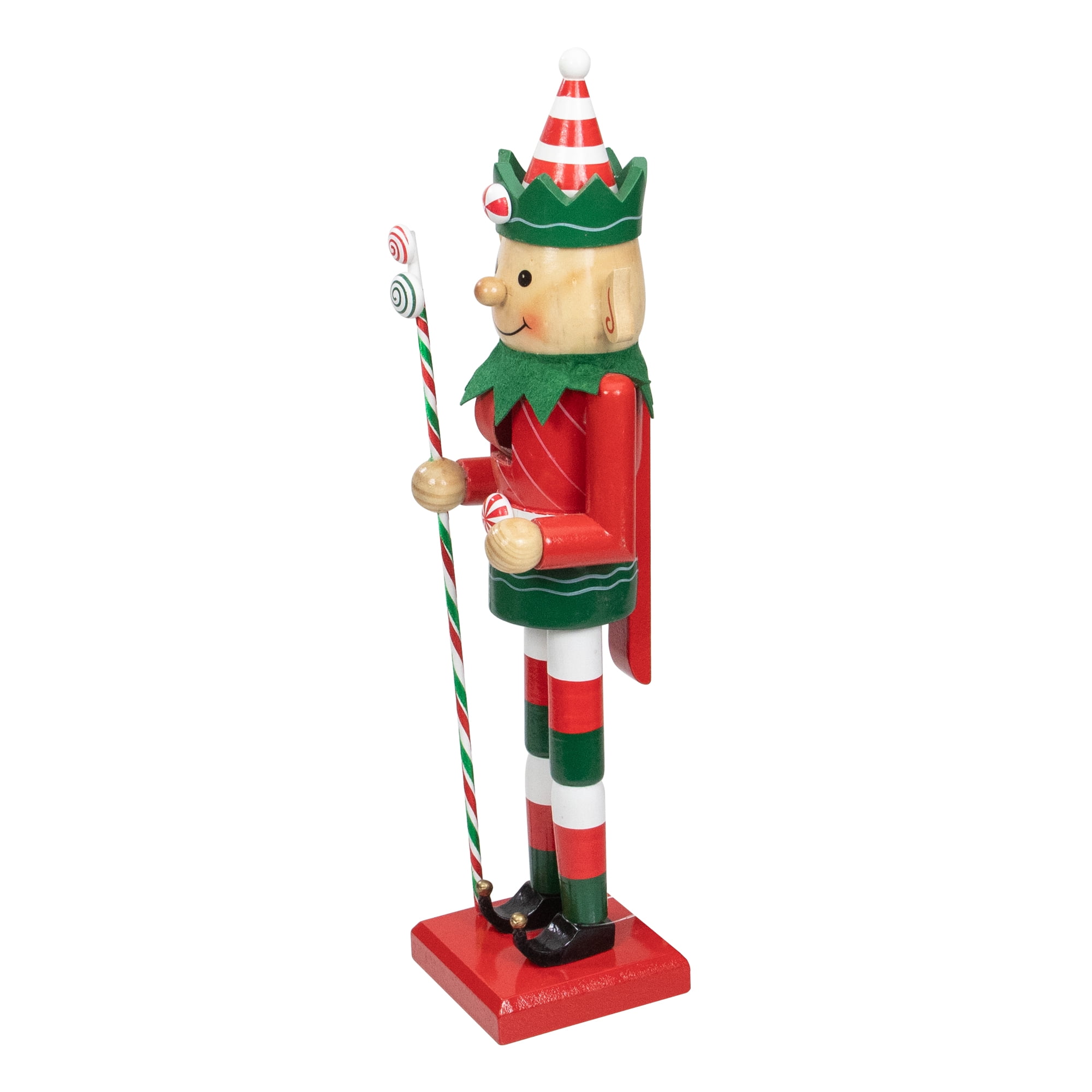 15" Peppermint Twist Red White and Green Wooden Christmas Elf Nutcracker