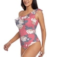 thumbnail image 3 of Picia Rose Flowers Pattern Women's One Piece Swimsuits,One Shoulder Swimwear Asymmetric ,Ruffle Monokinis Bathing Suits,High Waisted Flattering Bathing Suits-, 3 of 8