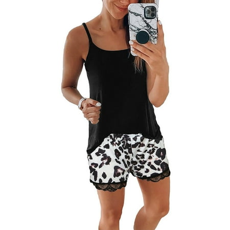 

Awaswae Womens Pajamas Fashion Womens Prints Lace Sling Pajama Set Night Lounge Top Short Sleepwear
