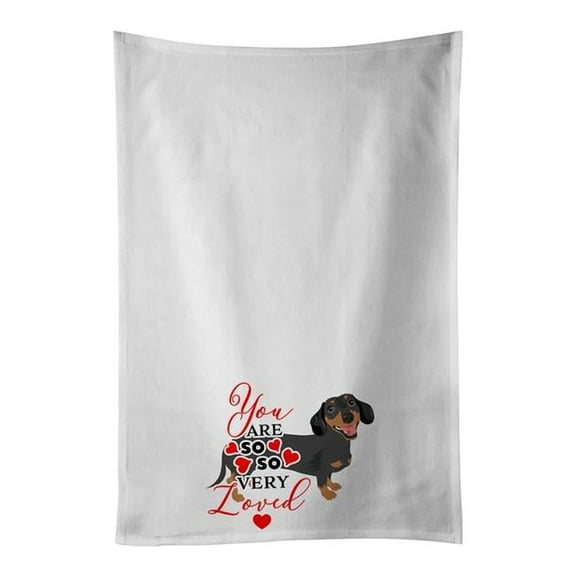Carolines Treasures WDK3857WTKT 28 x 19 in. Unisex Dachshund Black & Tan No.3 So Loved White Dish Towels Kitchen Towel - Set of 2