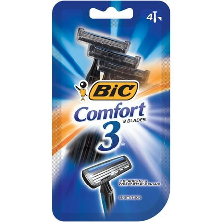 BIC Comfort 3, Men's 3 Blade Disposable Razor, 4-Count