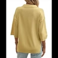 thumbnail image 3 of Suéter Tipo Jersey para y Otoño, de Color Liso, Informal, Holgado, de Punto, con Cuello en V y Mangas A Media Pierna Amarillo S, 3 of 7