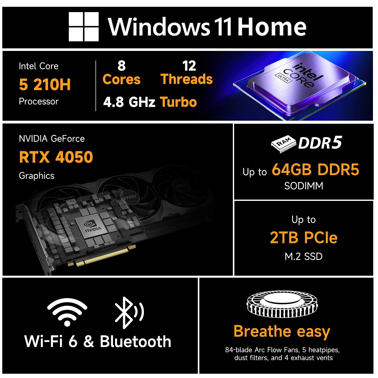 ASUS TUF F16 16" FHD+ 144Hz RTX 4050 Gaming Laptop, Intel Core 5 210H, 32GB RAM, 1TB SSD, Black