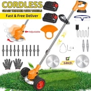 Paddsun 3-in-1 Cordless Weed Eater & Grass Trimmer, Electric Lawn Edger with Wheels, 2 Batteries, 17 Blades, Adjustable Handle