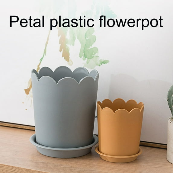 Hariumiu Flowerpot All Match Bright-colored Plastic Petal Edge Large Opening Flower Planter for Home