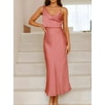 thumbnail image 6 of Women's Satin Asymmetrical Midi Dress 100% Polyester Elegant Eveningwear for Special Occasions and Chic Parties, 6 of 27