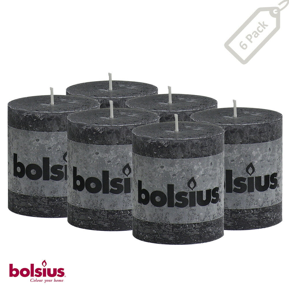 4 X 4 Decoration Candles Set of 3 BOLSIUS Rustic Light Gey Unscented Pillar Candles Clean Burning Dripless Dinner Candles for Wedding /& Home Decor Party Restaurant Spa- Aprox 100X100m