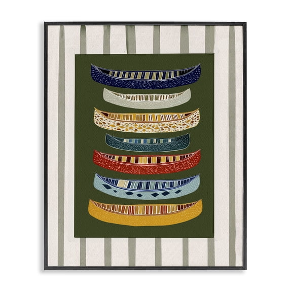 Stupell Industries Patterned Canoes over Stripes Black Framed Giclee Art, design by Yen