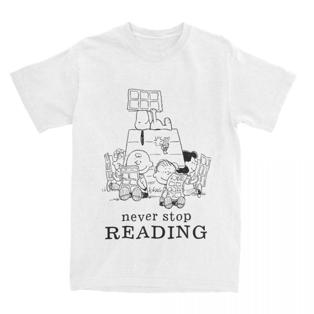 Camisetas de lectura de cómics de Peanuts, accesorios para hombres y mujeres, camisetas novedosas de algodón puro de Snoopy y Charlie Brown, ropa de verano