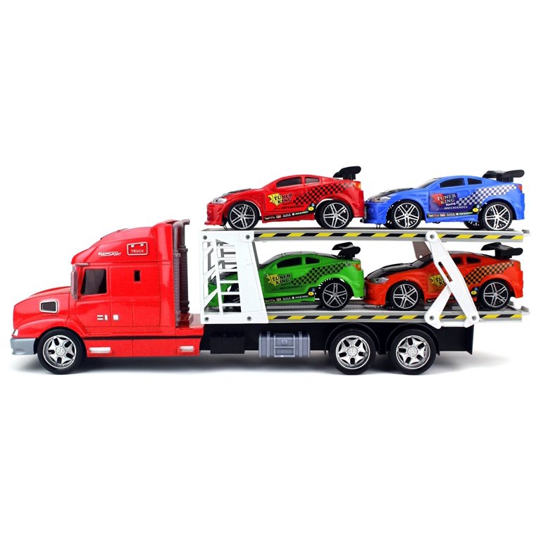 Tuner King Trailer Children's Friction Toy Transporter Truck Ready