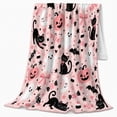 thumbnail image 2 of Whimsical decorative motif Cat Pink Pumpkin, Playful Pet Portrait Pattern, Warm Flannel Blanket for Living Room and Bedroom, Cat Lovers autumn celebration Gift, Pet Lover Home Decor, 2 of 9