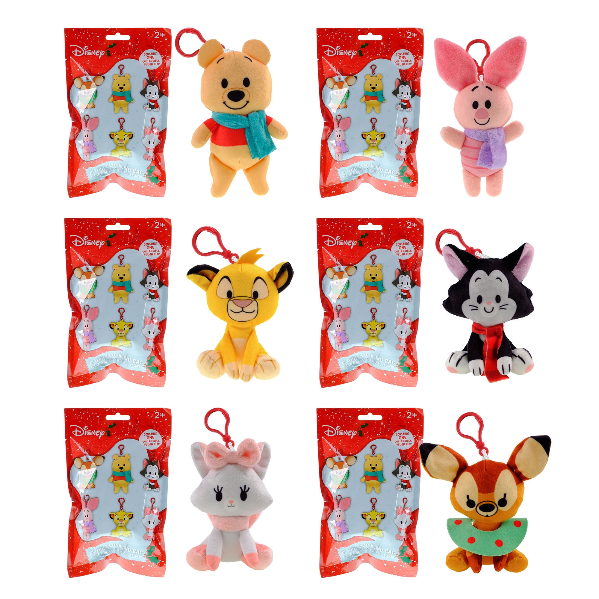 Disney Blind Bag Plush Characters, 6 Different 4 inch Mini Plush Disney characters with Clips, by Ruz