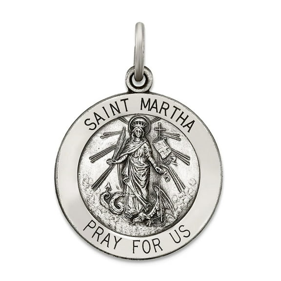 925 Sterling Silver Solid Oxidized Antiqued Saint Martha Medal Pendant Necklace 25x20mm Wide Pendant for Women