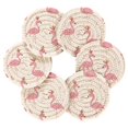 thumbnail image 3 of 6 Pcs Drink Coasters with Holder 3.94in Woven Coasters for Drinks Cute Pink Flamingo Pattern Coaster Set for Protection Table, 3 of 7