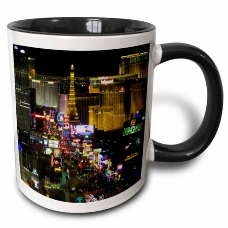 Las Vegas Container - 3dRose Las Vegas Strip at Night, Two Tone Black Mug, 11oz