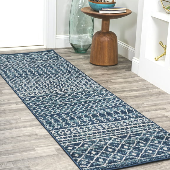 JONATHAN Y MOROCCAN HYPE 2 x 8 Runner Rug, Arta Moroccan Vintage Geometric - Navy/Cream, MOH106A-28