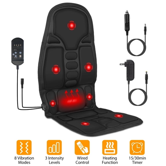 Electric Back Massager Cushion, Moclever Heated Car Seat Cushion Body Relax Massage Seat Cushion with Heating Function 8 Vibration Modes 3 Intensity Levels, Black