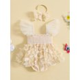 thumbnail image 2 of Bagilaanoe Newborn Baby Girl Rompers Dress Butterfly Print Fly Sleeve Bodysuit + Headband 3M 6M 12M 18M 24M Infant Mesh Patchwork One Piece Jumpsuit, 2 of 9