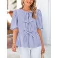 thumbnail image 3 of Blusa PRETTYGARDEN para mujer, con lazo en la parte delantera, a rayas, azul, talla M, 3 of 8