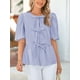 thumbnail image 3 of Blusa PRETTYGARDEN para mujer con lazo en la parte delantera, azul, XXL, 3 of 8