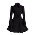 thumbnail image 4 of Women's Wool Blend Coat, Double Breasted Lapel Trench Coat, Slim Fit Belted Waist Jacket, Mid-Length Winter Work Coat, Casual Dressy Coat Black L, 4 of 4