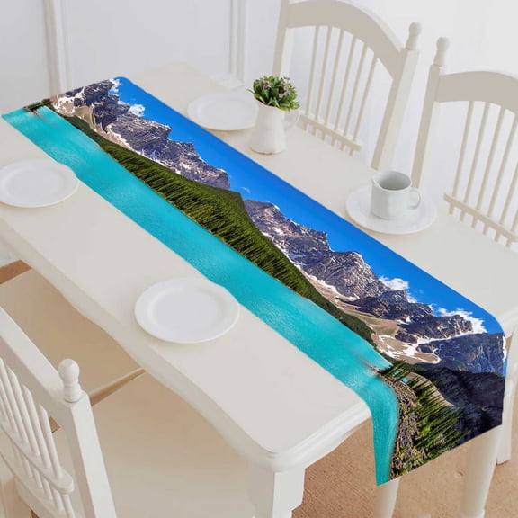PKQWTM Lake Rocky Mountains Moraine Lake Banff National Park Canada Cotton and Linen Table Runner Kitchen Dining Room Supplies Size 16x72 Inch