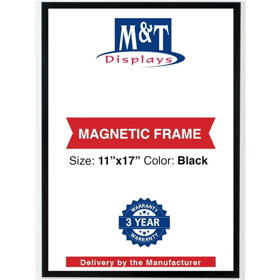 M&T Displays 11x17 Magnetic Picture Frame Black Aluminum Wall Poster Frame with Gloss Cover