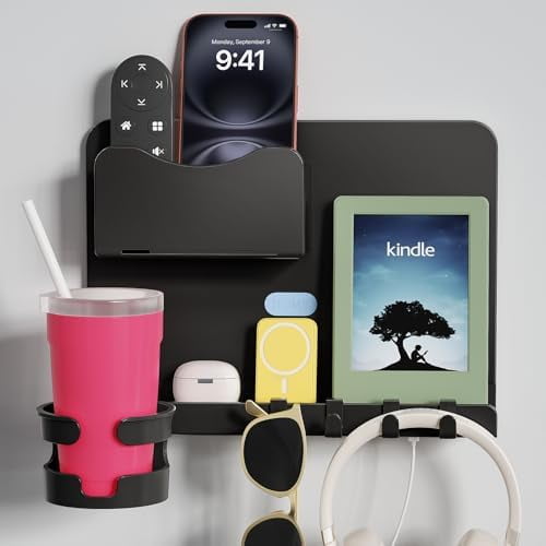 Floating Shelves for Bedside Shelf, Stick On Accessories Organizer, Wall Mount Self, Cute Room Decor Aesthetic, Girls Room Decor, Cool Stuff for Bedroom Storage and Organization Black