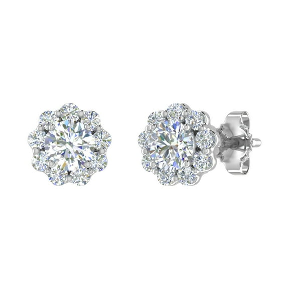 1/2 Carat Flower Shaped Cluster Diamond Earrings in 10K White Gold - IGI Certified