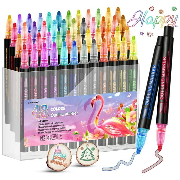 Marcadores Acrílicos de Doble Línea 48 Colores Bolígrafos Metálicos para Plumones multicolor