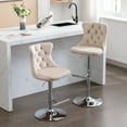 thumbnail image 3 of Holaki Set Of 2, Modern Classic Swivel Velvet Barstools, 25-33 Inch Adjusatble Seat Height, Upholstered Chrome Base Bar Stools With Backs Tufted, For Home Pub, Living Room, Kitchen(Silver Base+Beige), 3 of 8