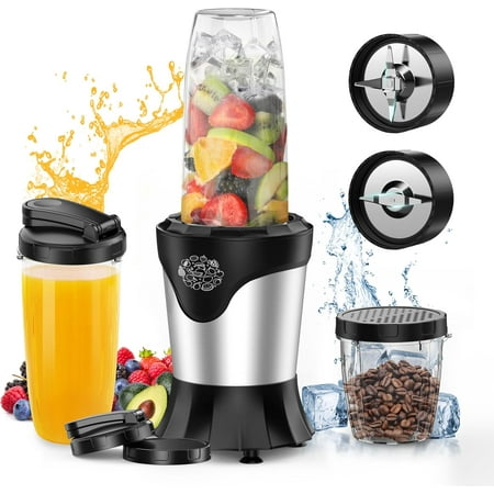 

Smoothie Blender 1100W Portable Personal Blender for Shakes and Smoothies with 2 * 22Oz To-Go Cups & Lids Includes Portable Coffee Grinder and 10Oz BPA-Free Travel Cup Countertop Mixer Blender