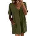 thumbnail image 6 of Women Summer Casual V Neck Short Sleeve Dress with Pockets Solid Color Loose Beach Vacation Everyday Mini T Shirt Dress,Sizes S-2XL, 6 of 7