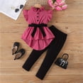 thumbnail image 2 of Pandaie 1-6T Toddler Girl Clothes Kids Bow Belt Formal Dress Suit Smocked Ruffle Sleeveless Shirt Leggings Pants Outfit Set Hot Pink, 2 of 4
