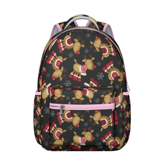 Cartoon Deer Backpack for Student Forest Reindeer Hunter Style Rustic Vintage Art Geometric Nordic Wild Nature Design Book Bag