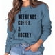 thumbnail image 1 of Sudadera de mujer de manga larga con cuello redondo, informal, con estampado de letras, Jersey holgado, Top para primavera y otoño, azul XL, 1 of 5