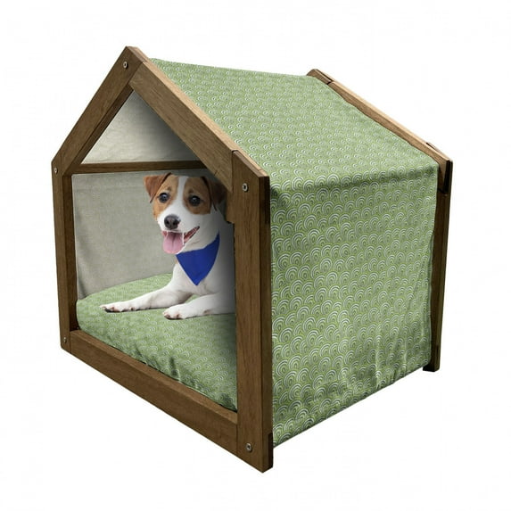 Feather Pet House, Peacock Design with Bullseye Circles Pattern in Green Shades Wildlife, Outdoor & Indoor Portable Dog Kennel with Pillow and Cover, 5 Sizes, Apple Green Fern Green, by Ambesonne