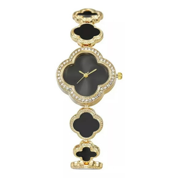 Reloj Impermeable De Cuarzo Con Pulsera De Joyería Verde Correa Negro Fondo Negro