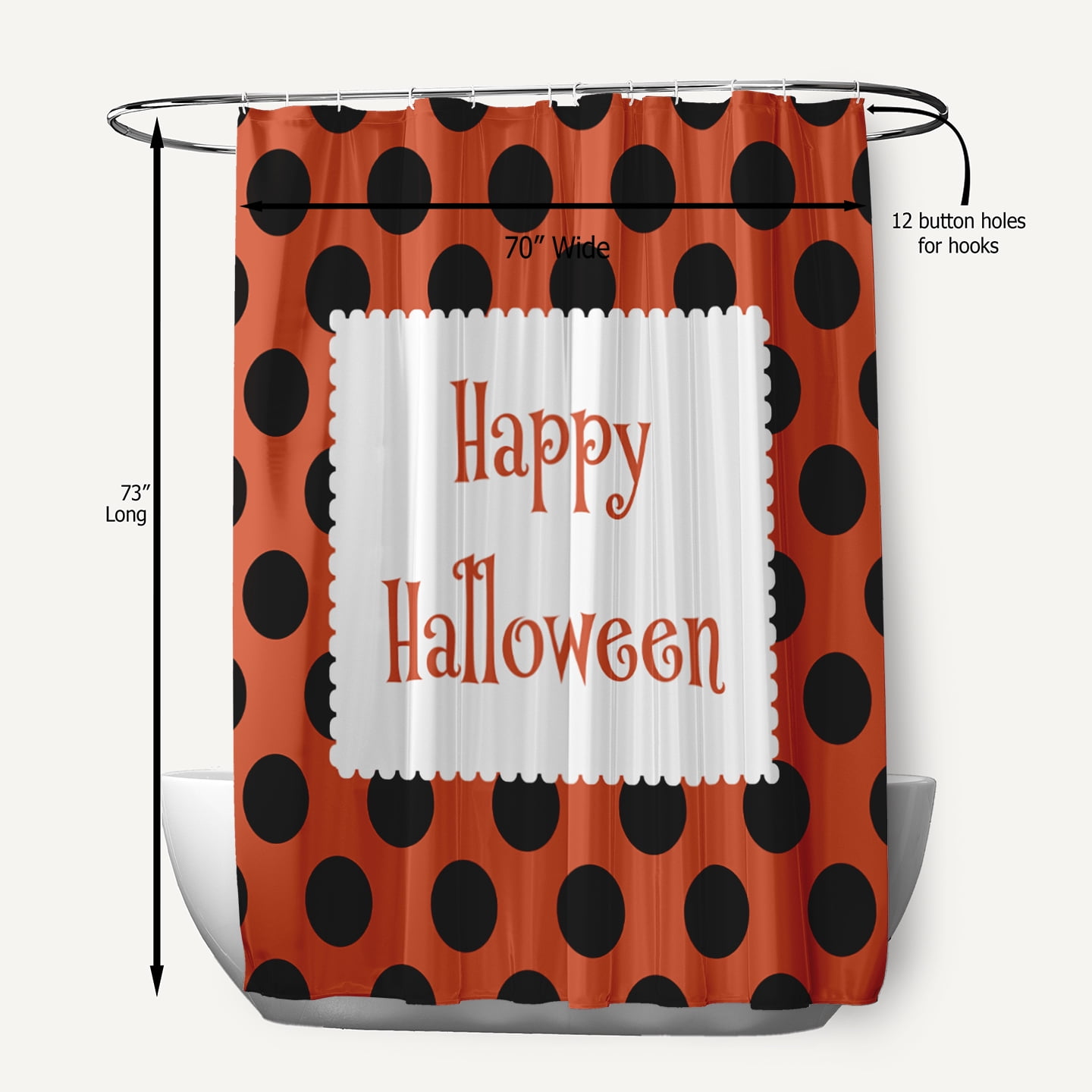 Simply Daisy 70" W x 73" L Halloween Happy Halloween Dots Polyester Shower Curtain, Harvest Orange [1 Ct]