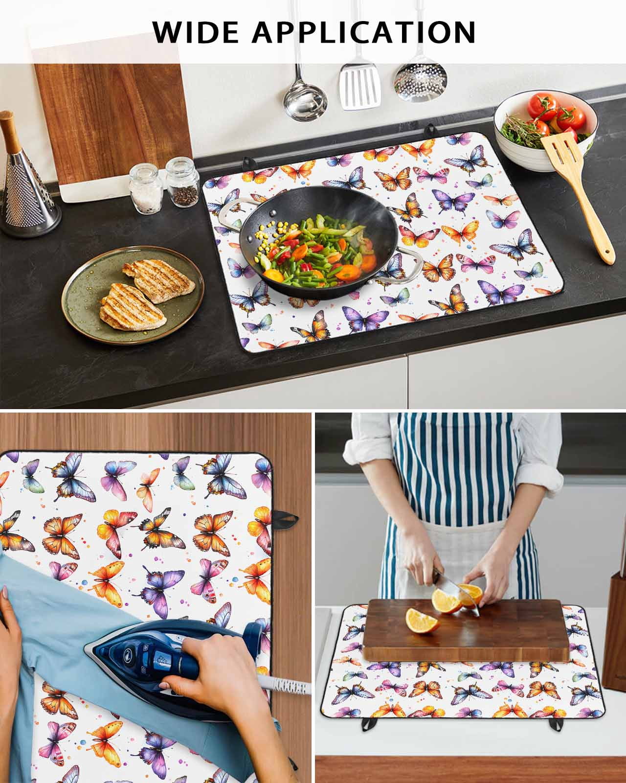 nqOlkjepod Large Induction Cooktop Protector Mat 24"x21", Spring Butterfly Stove Top Covers for Electric Stove, Summer Watercolor Farmhouse Decorative Stove Burner Cover Mats, Glass Top Stove Cover